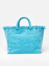 Mc2 Saint Barth Light Blue Cotton Canvas Vanity Tote Bag With Logo Patch In Sky
