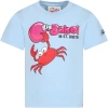 Mc2 Saint Barth Light Blue Cotton T-shirt For Boy With Crab And Logo In Light Blue