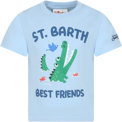 Mc2 Saint Barth Kids' Light Blue Cotton T-shirt For Boy With Crocodile And Logo