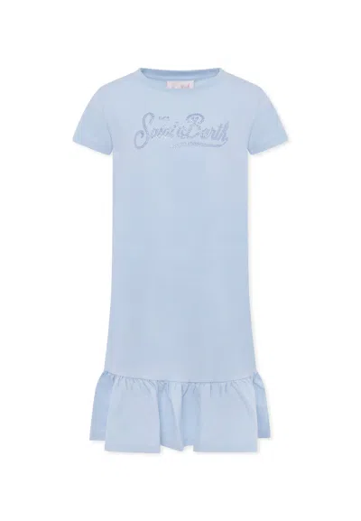 Mc2 Saint Barth Kids' Light Blue Dress For Girl With Logo