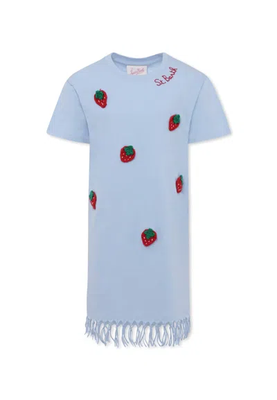 Mc2 Saint Barth Kids' Light Blue Dress For Girl With Strawberries