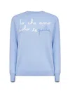 Mc2 Saint Barth Light Blue Embroidered Wool Blend New Queen Sweater In Blue