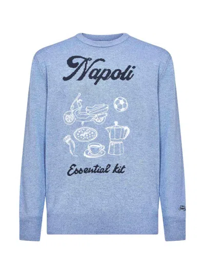 Mc2 Saint Barth Light Blue Heron Embroidered Sweater