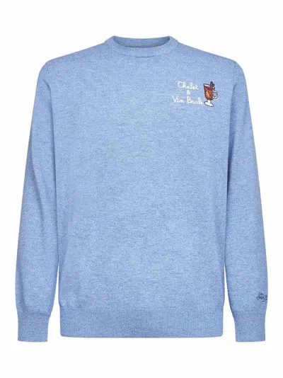 Mc2 Saint Barth Light Blue Heron Light Embroidered Sweater In Multi