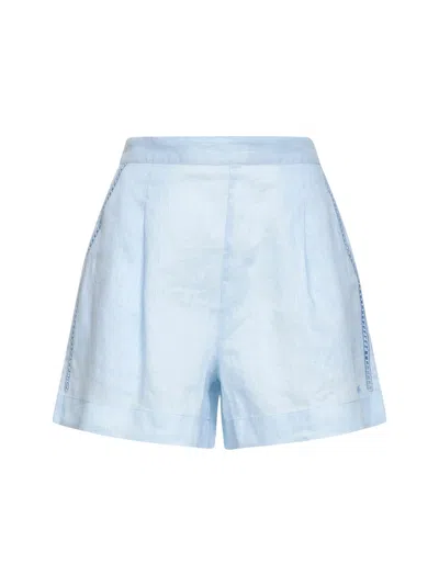 Mc2 Saint Barth Light Blue Linen Embroidered Amani Shorts