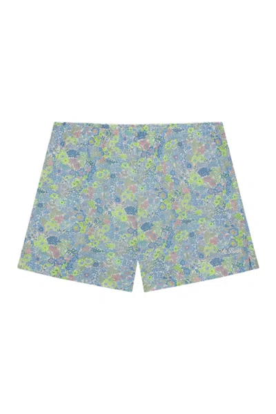 Mc2 Saint Barth Light Blue Meave Cotton Shorts In Multi