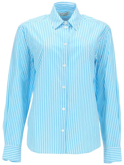 Mc2 Saint Barth Light Blue Striped Cotton Embroidered Shirt