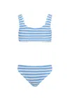 Mc2 Saint Barth Light Blue Striped Crinkle Classic Bralette Bikini Baker In Blue