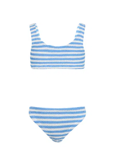 Mc2 Saint Barth Light Blue Striped Crinkle Classic Bralette Bikini Baker
