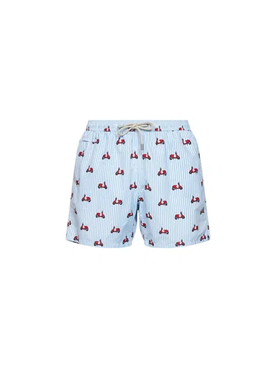 Mc2 Saint Barth Light Blue Striped Lightweight Printed Fabric Lighting Swim Shorts