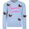 Mc2 Saint Barth Light Blue Sweater For Girl With Dachshund In Light Blue