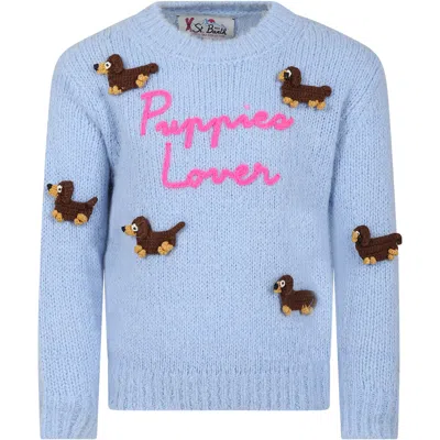 Mc2 Saint Barth Kids' Light Blue Sweater For Girl With Dachshund