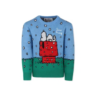 MC2 SAINT BARTH LIGHT BLUE SWEATER FOR GIRLS WITH SNOOPY