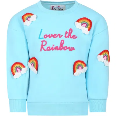 Mc2 Saint Barth Kids' Light Blue Sweatshirt For Girl With Rainbow