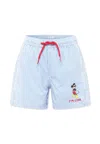 Mc2 Saint Barth Light Blue Swim Shorts For Boy With Mickey Mouse In Multi