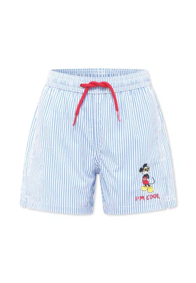 Mc2 Saint Barth Kids' Light Blue Swim Shorts For Boy With Mickey Mouse In Multi