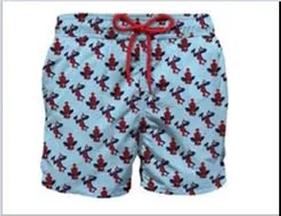 Mc2 Saint Barth Kids' Light Blue Swim Shorts For Boy With Spiderman Print
