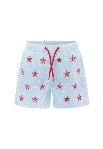 Mc2 Saint Barth Kids' Light Blue Swim Shorts For Boy With Starfish