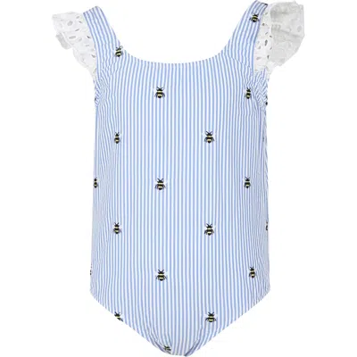 Mc2 Saint Barth Kids' Light Blue Swimsuit For Girl With Bees