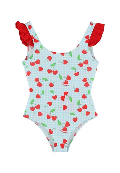 Mc2 Saint Barth Kids' Light Blue Swimsuit For Girl With Cherries