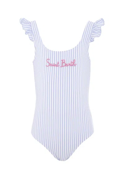 MC2 SAINT BARTH LIGHT BLUE SWIMSUIT FOR GIRL WITH LOGO
