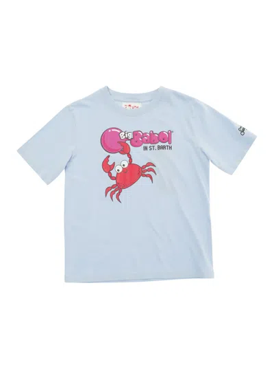 Mc2 Saint Barth Kids' Light Blue T-shirt With Big-babol Crab Print In Cotton Baby