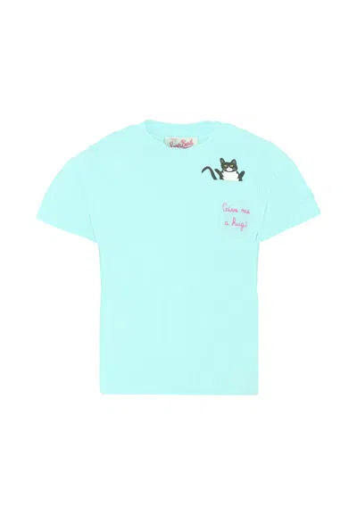 Mc2 Saint Barth Kids' Light Blue T-shit For Girl With Cat