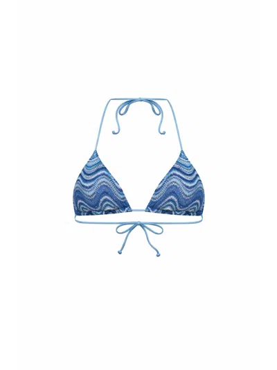 Mc2 Saint Barth Light Blue Wave Rachel Knit Leah Triangle Bikini Top