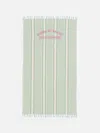 Mc2 Saint Barth Light Cotton Beach Towel Fouta With Water Green Striped Print And Embroidery In Green