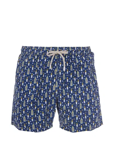 Mc2 Saint Barth Lighting Bottle-print Drawstring Swim Shorts In Blue