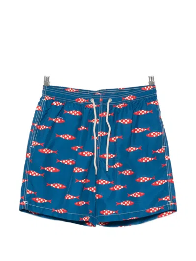 Mc2 Saint Barth Lighting Fish-print Drawstring Swim Shorts In Blue
