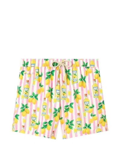 Mc2 Saint Barth Lighting Striped Limoncello-print Swim Shorts In Blue