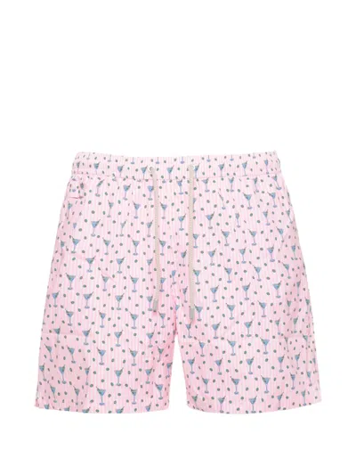 Mc2 Saint Barth Lighting Micro Cocktail-print Striped Swim Shorts In Pink