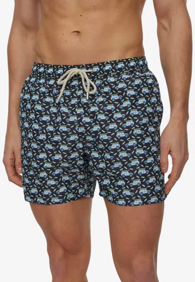 Mc2 Saint Barth Lighting Micro Fantasy All-over Cars And Dollar Print Swim Shorts In Black
