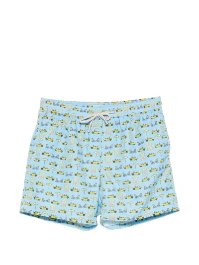 Mc2 Saint Barth Lighting Micro Fantasy Car-print Drawstring Swim Shorts In Blue