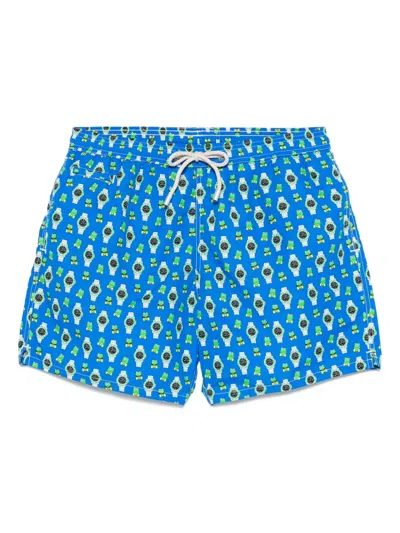 Mc2 Saint Barth Light Fabric Man Swim Shorts Bull Terrier Print In Blue