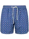 Mc2 Saint Barth Man Lightweight Fabric Swim-shorts Lighting Micro Fantasy With Anchor Print In Blue