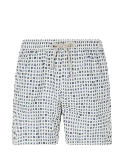 Mc2 Saint Barth Lighting Micro Geometric-print Swim Shorts In White