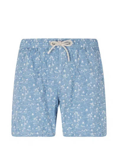Mc2 Saint Barth Lighting Micro Toile-print Swim Shorts In Blue
