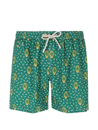 Mc2 Saint Barth Lighting Micro Watch-print Swim Shorts In Green