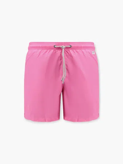 Mc2 Saint Barth Lighting Pantone Nylon Swim Trunks With Logo Patch In Pink