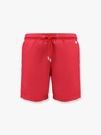 Mc2 Saint Barth Lighting Pantone Nylon Swim Trunks With Logo Patch In Red