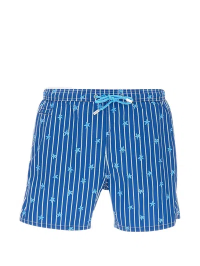 Mc2 Saint Barth Lighting Starfish-print Striped Swim Shorts In Blue