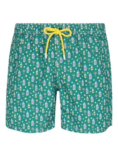 Mc2 Saint Barth Nylon Swim Trunks With All-over Tonic Water Print In Gray