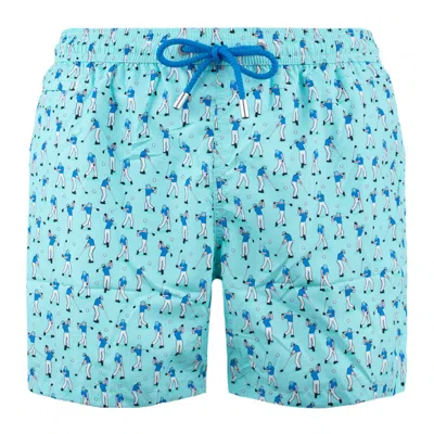 Mc2 Saint Barth Lighting Swimsuit In Lightweight Fabric With All Over Golfing Micro Pattern In Blue