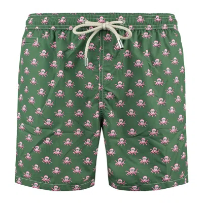 Mc2 Saint Barth Lighting Swimsuit In Lightweight Fabric With All Over Micro Patterned Octopuses In Green