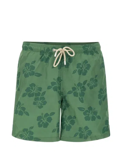 Mc2 Saint Barth Lighting Tiki Hibiscus-print Swim Shorts In Green