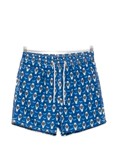 Mc2 Saint Barth Lighting Watch-print Drawstring Swim Shorts In Blue