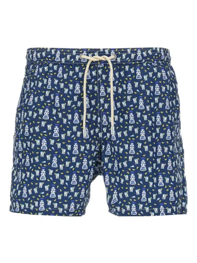 Mc2 Saint Barth Lightning Patterned Swim Shorts In Blue
