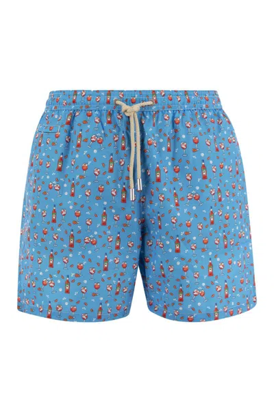 Mc2 Saint Barth Lightweight Fabric Swim Boxer Shorts With Print In Light Blue
